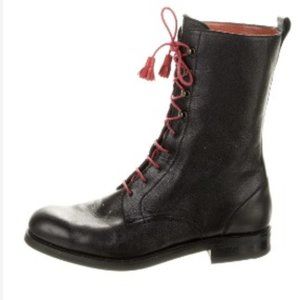 Carmina Black Leather Combat Boots Luxury Lace up Hipster Granny Witch Boots